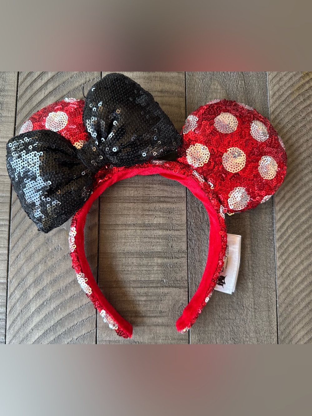 Disney Parks Minnie Mouse Ears Headband Red/White/Black Sequin Minnie Ears